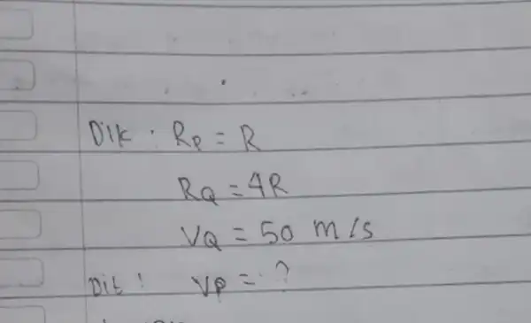 R_(R)=R R_(Q)=4R V_(0)=50m/s Dit! vp=?