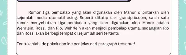 Rumor tiga pembalap yang akan digunakan oleh Manor dilontarkan oleh sejumlah media otomotif asing . Seperti dikutip dari grandprix.com, salah satu rumor menyebutkan tiga