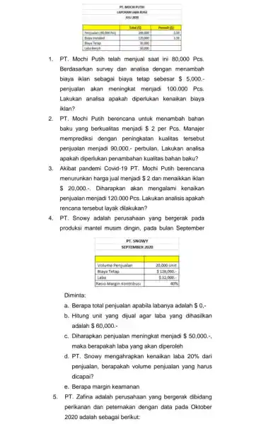 square square 1. PT. Mochi Putih telah menjual saat ini 80 ,000 Pcs. Berdasarkan survey dan analisa dengan menambah biaya iklan sebagai biaya tetap