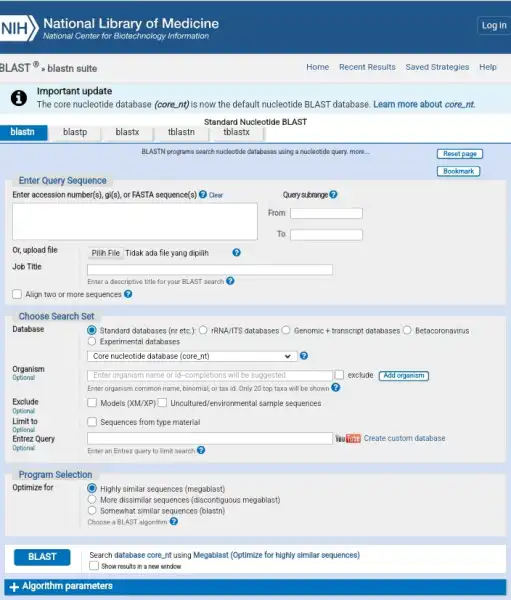 Standard Nucleotide BLAST tblastx BLASTN programs search nucleotide databases using a nucleotide query. more... Enter Query Sequence Enter accession number(s), gifs)or FASTA sequence(s)Clear Query