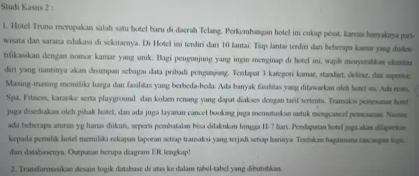 Studi Kasus 2 : 1. Hotel Truno merupakan salah satu hotel baru di daerah Telang. Perkembangan hotel ini cukup pesat.karena banyaknya pari- wisata dan