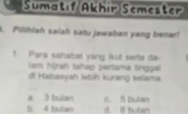 Sum atifial hir semes ter ah salah satujawaban yang benari . Para sahabat yang likut serta da- lam Nirah tahap pertama tirggal a 3