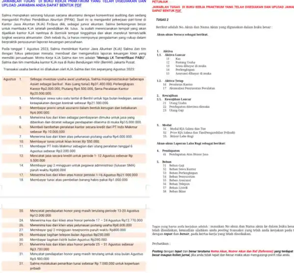 TUGAS DI BURU KERJA UPLOAD JAWABAN ANDA DAPAT BENTUK PDF Salma merupakan seorang lulusan sarjana akuntansi dengan konsentrasi auditing dan sedang mengambil Profesi Pendidikan