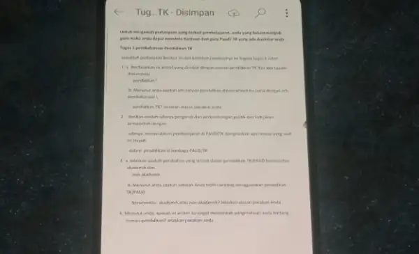 Tug...TK - Disimpan Untuk menjawab pertanyaanyare terkait permbelajaran, anda yang beharn meejedi peru maks anda dapat meminta bantuan dari garu Paul/ TK ying ada