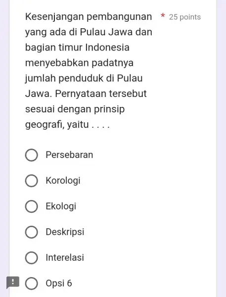 yang ada di Pulau Jawa dan bagian timur Indonesia menyebabk an padatnya jumlah penduduk di Pulau Jawa . Pernyataan tersebut sesuai dengan prinsip geografi,