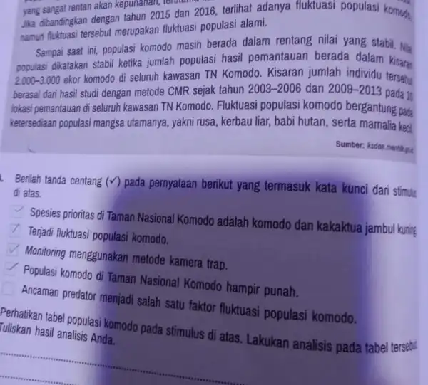 yang sangat rentan akan kepunanan terotam Jika dibandingkan dengan tahun 2015 dan 2016, terlihat adanya fluktuasi populasi komods. namun fluktuasi tersebut merupakan fluktuasi populasi