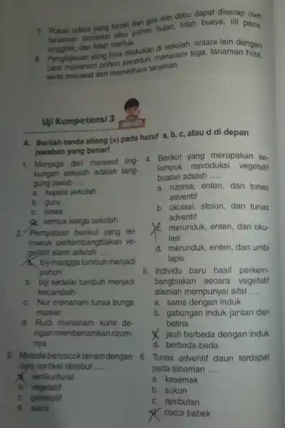 Z. Polusi udara yang terdiri dari gas dan debu dapat diserap oleh Panaman trembesi atau pohon hujan, lidah buaya, ilii paris, dan lidah mertua.