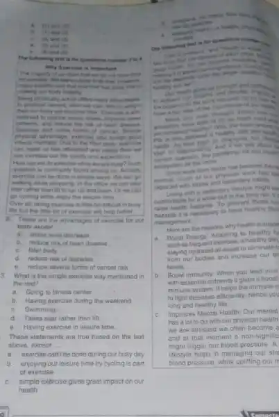 (1) and (2) B. (1) and in The follewing fort is for questions number 2tok Why Exarcise is important The maprity of us chairs