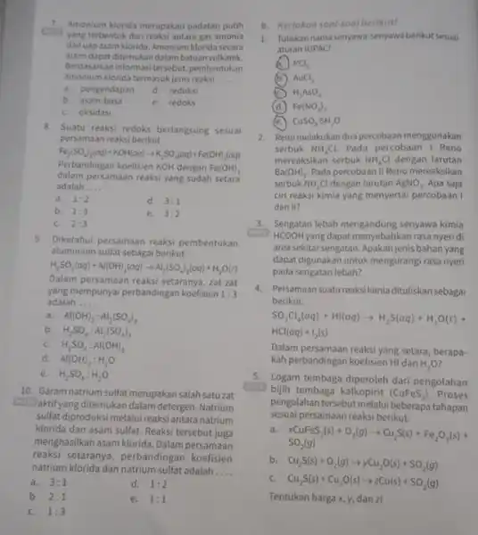 1. Amonium Morida merupakan padatan putih yang terbentuk dari reaksi antara gas amonia dan uap asam klorida. Amonium klorida secara alamidapat ditemukan dalam batuan