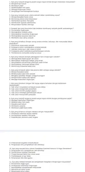 1 menjadi tanggung jawab warga negara terkait dengan keamanan masyarakat? A. Menghormati hukum B. Membayar pajak C. Melaksanakan hak suara D lingkungan hidup E.