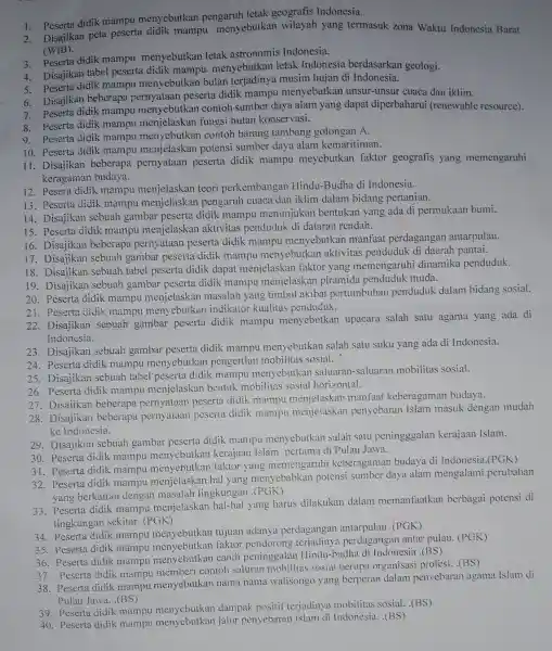 1. Peserta didik mampu menyebutkan pengaruh letak geografis Indonesia. Disajikan peta peserta didik mampu menyebutkan wilayah yang termasuk zona Waktu Indonesia Barat c WIB).