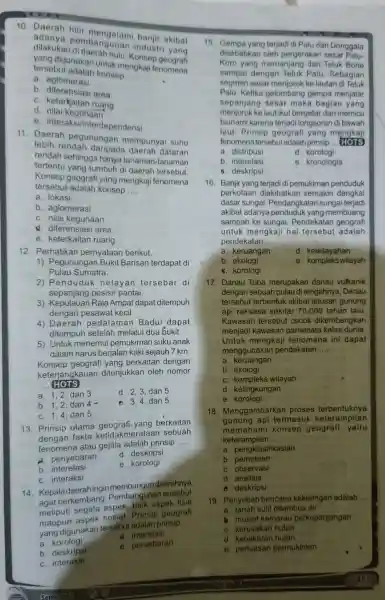 10 . Daerah hilir mengalami banjir akibat dilakukan hulu Kongustri yang adanya pembangunan industri yang digunakar untuk mengkaji fenomena tersebut adalah konsep __ a