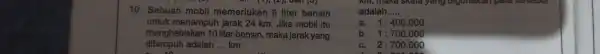 10 . Sebuah mobil memerlukan 6 liter bensin untuk menempuh jarak 24 km. Jika mobil itu ditempuh adalah __ km. menghabiskan 10 liter bensin