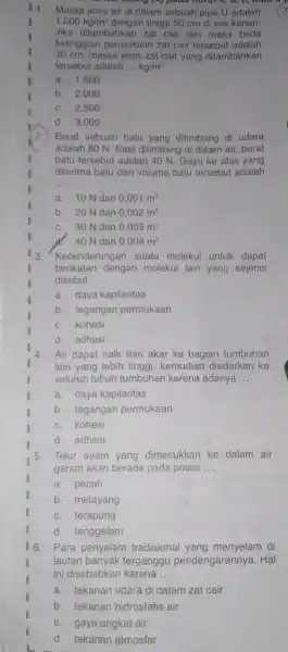 11. Massa jenis air di dalam sebuah pipa U adalah II 1.000kg/m^3 dengan tinggi 50 cm di sisi kanan. Jika ditambahkan zat cair lain