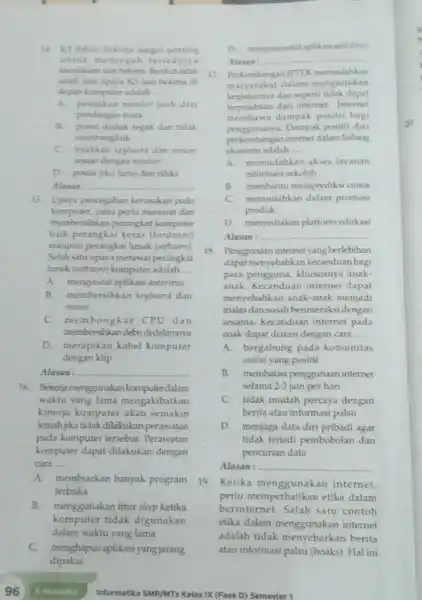 14. K3 dalam bekerja sangat penting untuk mencegah terjadinya kecelakan sat bekerja Berikut salah salah satu upuya K3 saut bekerja di depan komputer adalah