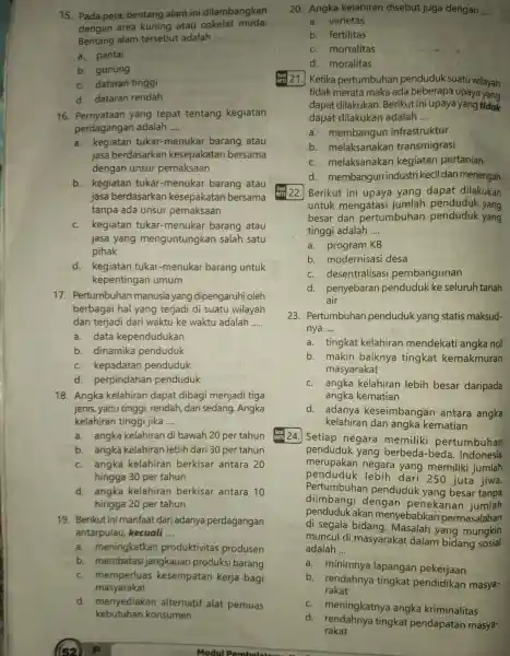 15. Pada peta bentang alam ini dilambangkan dengan area kuning atau cokelat muda. Bentang alam tersebut adalah __ a. pantai b gunung c. dataran