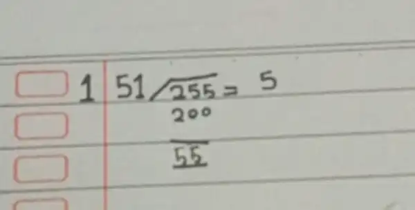 1 (51sqrt (255)=5)/(200) (200)/(55)