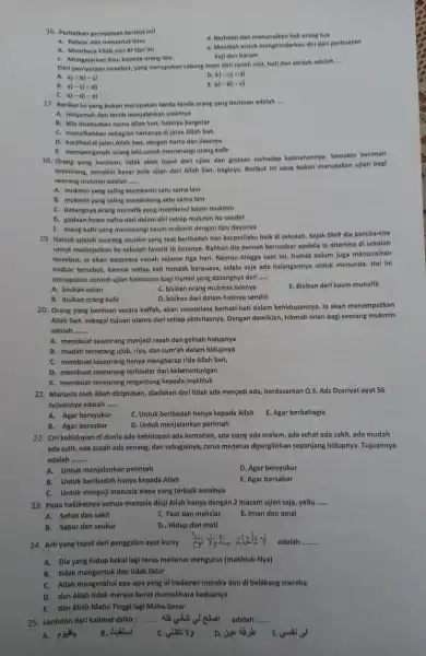 16. Perhatkan pernyataan berikut Inil d. Berbakti dan menunalkan hak orang tua a. Belajar dan menuntut Ilmu e. Menikah untuk menghindarkar diri dari perbuatan