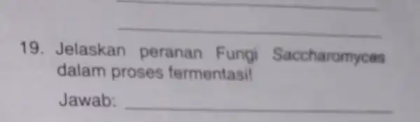 __ 19. Jelaskan peranan Fungi Saccharomyces dalam proses fermentasil Jawab: __