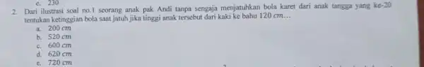 2. Dari ilustrasi soal no 1 seorang anak pak Andi tanpa sengaja menjatuhkan bola karet dari anak tangga yang ke -20 tentukan ketinggian bola