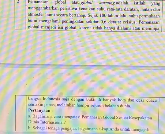 2 Pemanasan global atau global warming adalah istilah yang menggambarkan peristiwa kenaikan suhu rata-rata daratan, lautan dan atmosfer bumi secara bertahap Sejak 100 tahun