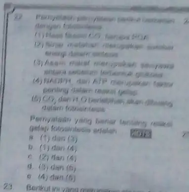 23 barketlers forecast (3) Assin makst merupakan someone (4) HALIWH, dan AIP merupakan penting dalam reaksi gelap CO_(2) dibushing Pernyataan yang benar tenting relike