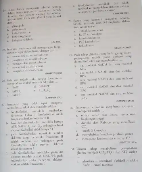 24. Nutrisi lemak merupakan substrat penting Numproses respirasi di dalam disintesis dari protein ataupun karbohidrat asetil Ko-A dan gliserol yang berasal dari __ a