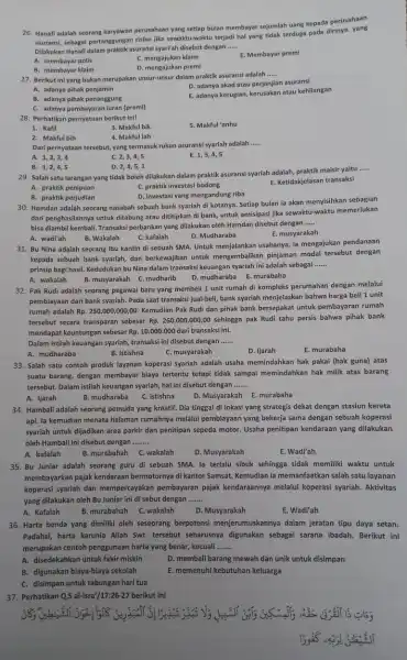 26. Hanafi adalah seorang karyawan perusahaan yang setiap bulan membayar sejumlah uang kepada perusahaan asuransi, sebagai pertanggungan risiko jika sewaktu-waktu terjadi hal yang tidak