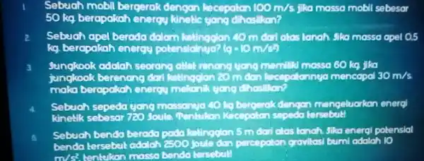 2 Sebuah apel berodo 40 m đoạ clos lanah Sika massa apel 0.5 kg. berapakah energy potensialnya? (0.10m/s^2) Sungkook odalah seorang allel memilikl masso