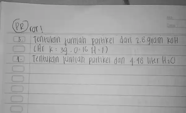 3. 7 fumiah partikei dan 2.8 gram koH k=30,0=16(1-1) A 7 H_(2)C