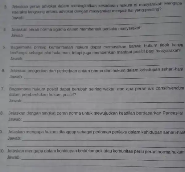 3. Jelaskan peran advokat dalam meningkatkan kesadaran hukum di masyarakat!Mengapa interaksi langsung antara advokat dengan masyarakat menjadi hal yang penting? __ mainland 4. Jelaskan