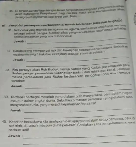 35. Di tengah penderitaan bangsa Israel, tampillah seorang nabi vang menubuatkan akan datangnya Penyelamat bag!Nabi yang menubuatkan datangnya Penyelamat bagi larael yaitu Nabi __