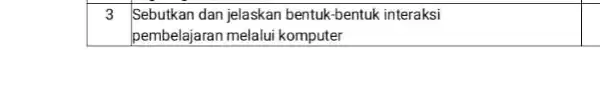 3 square Sebutkan dan jelaskan bentuk -bentuk interaksi pembelajaran melalui komputer