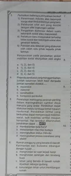 4 Piramida penduduk yang menggambarkan jumlah kelahiran lebih kecil daripada jumlah kematian disebut __ a. expansive b. stationer c. constructive d. komposisi penduduk 5