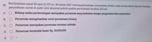 55 Berdasarkan pasal 68 ayat (1) UU no. 40 tahun 2007 tentang perusahaan, menyatakan direksi wajib menyerahkan laporan keuangan perusahaan untuk di audit oleh