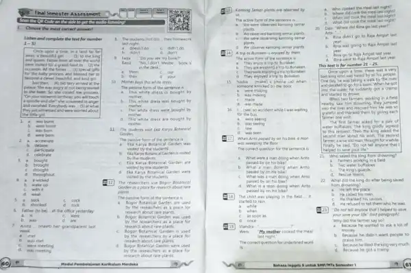 60 Modul Pembelajaran Kurikulum Merdeka Final Semester As sess ment on audio listening 1. Choose the most correct answer! Listen and complete the text