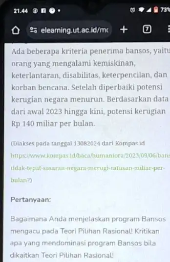 Ada beberapa kriteria penerima bansos, yaitu orang yang mengalami kemiskinan, keterlantaran, disabilitas keterpencilan, dan korban bencana. Setelah diperbaiki potensi kerugian negara menurun Berdasarkan data