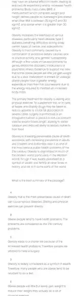 may have an adverse effect on health. leading to reduced life expectanc)/ and/or increased health problems. Body mass index (BMI)a measuremer it which compares