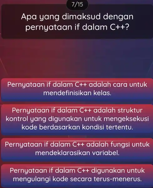 Apa yang dimaks jd denga n pernyataan if dalam C++ ? Pernyataan if dalam C++ adalah cara untuk definisikan kelas. Pernyataan if dalam C++