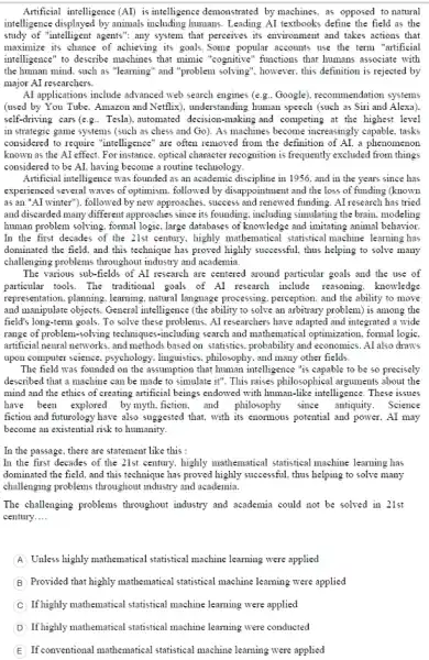 Artificial intelligence (AI) is intelligence demoostrated by machines as opposed to natural intelligence displayed by animals humans. Leading AI textbooks define the field as