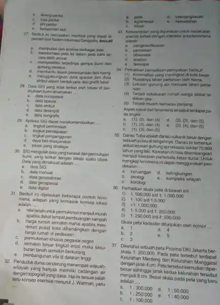 b. lereng pantai C. luas pantai d. pH pantal e. kedalaman laut 27. Benkut ini merupakan manfaat yang dapat di- peroleh dan Sistem Informasi