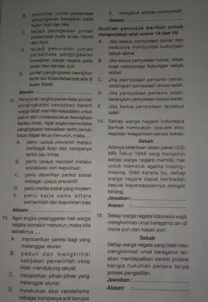 B. penurunan jumlah persentase bulan April dan Mei pengingkaran kewajiban pada C. terjadi peningkatan jumlah persentase pada bulan Maret dan April D. terjadi penurunan