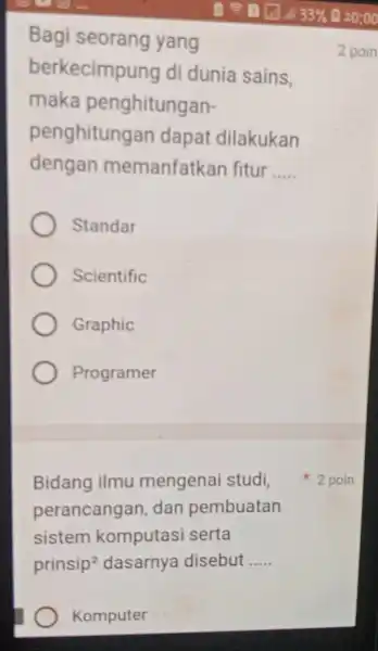 Bagi seorang yang berkecimpung di dunia sains, maka penghitungan- penghitung an dapat dilakukan dengan memanfatkan fitur __ Standar Scientific Graphic Programer Bidang ilmu mengenai