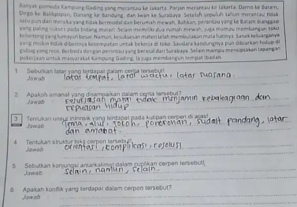 Banyak pemuda Kampung Gading yang merantau ke lakarta Parjan merantau ke lakarta Darno ke Datam, Dirgo ke Balikpapan, Danang ke Bandung, dan Iwan ke