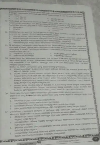 Bencana tsunansid Aceh pada tahur pada nomor masyarakat Penyebato perubahan sosial budaya di Aceh tersebut ditunjukkar a. (1).(2)dan (3) __ c. (2) (3) dan