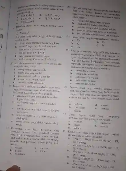 Berdasarkebut dari atas ke bawah dalam sistem Berdasarkan sifat-sifat tersebut urutan unsur- periodik adalah __ R, dan S d. S,R,P,dan Q R, Q, dan