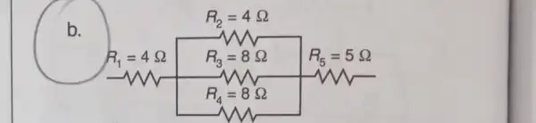 b. R_(2)=4 m R_(1)=4Omega R_(3)=8Omega R_(5)=5Omega m R_(4)=8Omega m