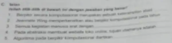 C. leinn bownh ini dengen jowation yang bener? 1. Berpikir secars komp utasional merupakan about Jeannete Wing mem perkenalkan atau safain 3. Semua kegiatan