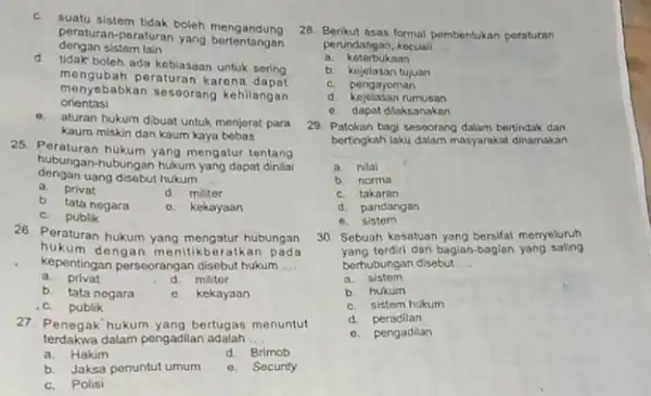 c. suatu sistem tidak boleh mengandung dengan sistem lain peraturan-peraturan yang bertantangan d. tidak boleh ada kebiasaan untuk soring mengubah peraturan karena dapa orientasi