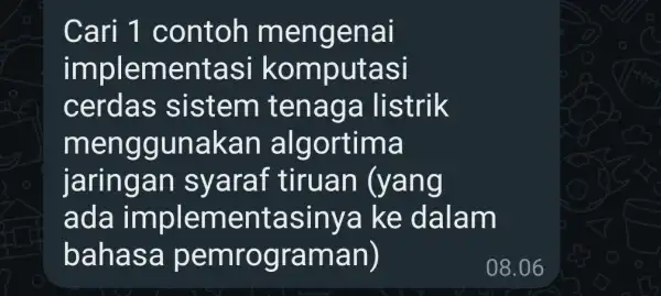 Cari 1 contoh m engenai implem entasi komputasi cerda s sistem tenaga listrik menggun akan ma jarin gan syaraf tiruan (yang ada implemen tasinya